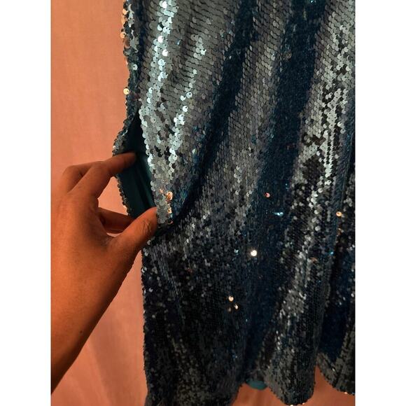 Blue Sequined Mini Dress - Picture 3 of 7